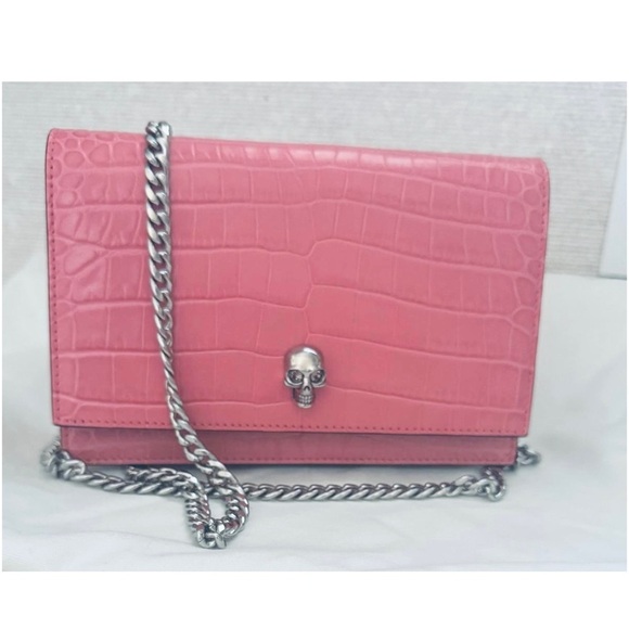 ALEXANDER MCQUEEN Calfskin Crocodile Embossed Skull Mini Crossbody Bag WOC NEW - Picture 8 of 16